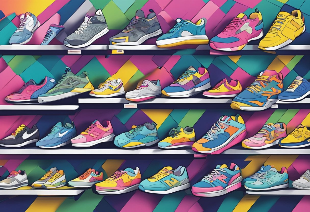 Customers browsing shelves of colorful sneakers at JD Sports Singapore, with vibrant displays and modern decor creating an energetic shopping atmosphere