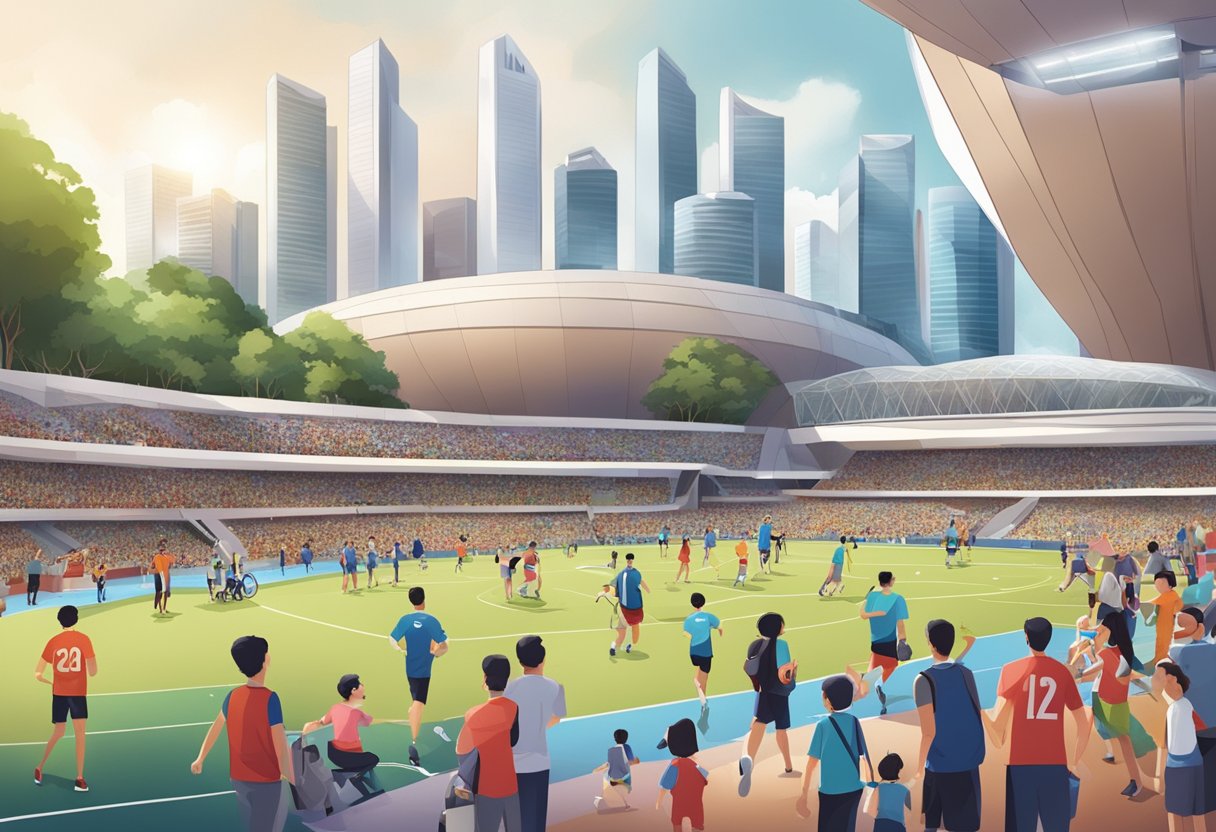 The Singapore Sports Hub bustles with diverse crowds enjoying accessible facilities and vibrant community events