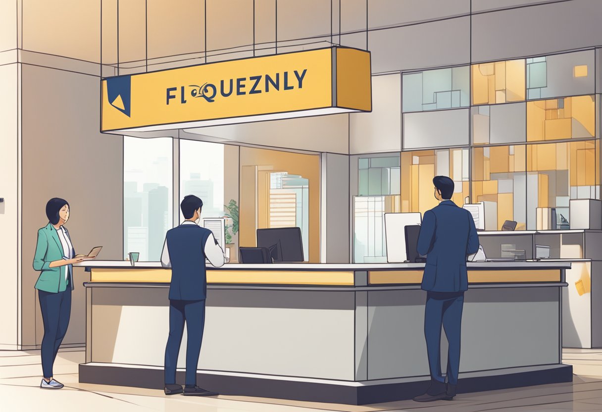 The scene depicts a reception desk with a sign that reads "Frequently Asked Questions" at Artyzen Singapore. A customer service representative stands behind the desk, ready to assist