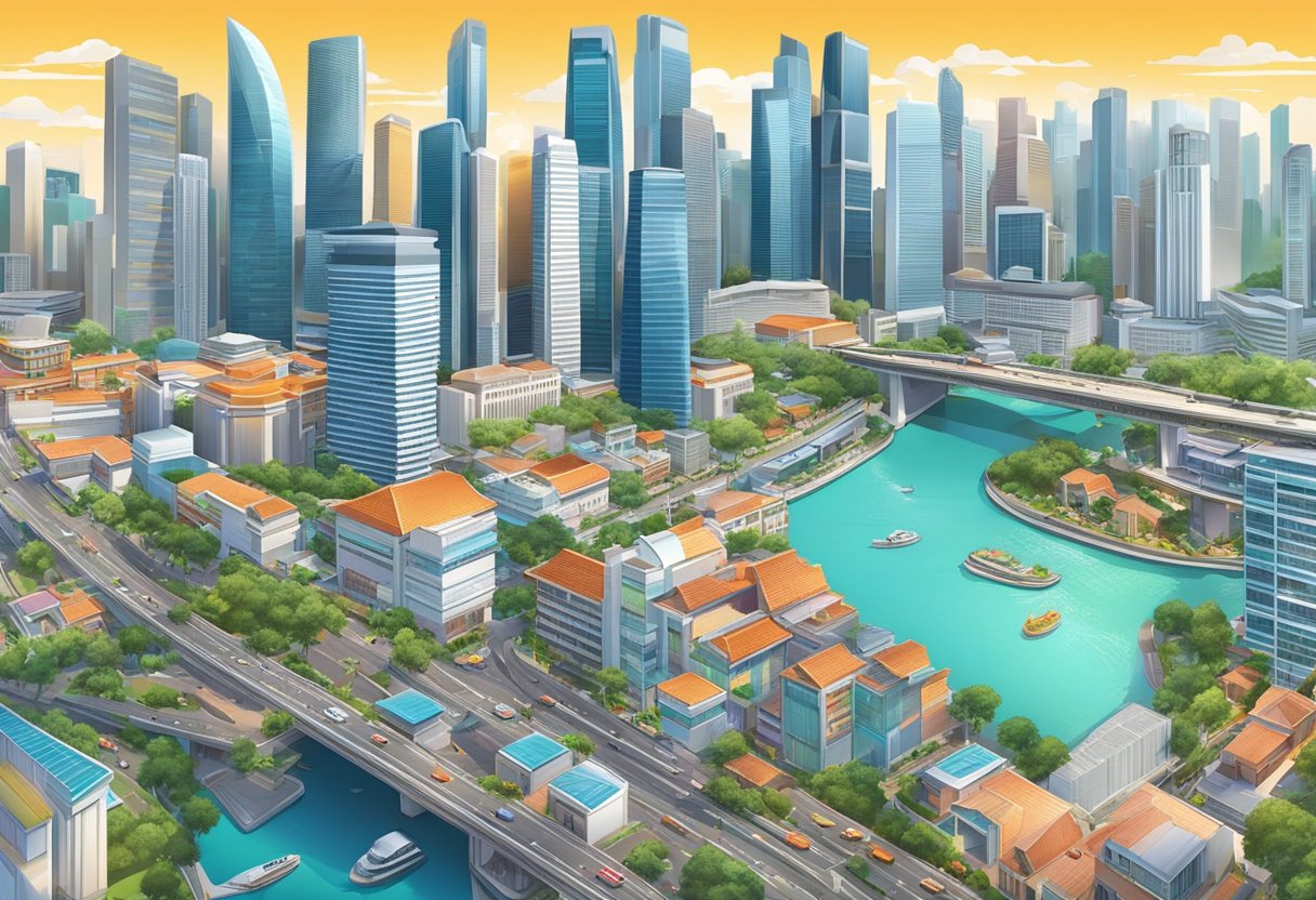 A bustling Singapore cityscape with iconic skyscrapers, bustling streets, and futuristic technology hubs, showcasing the vibrant and dynamic career opportunities in the city