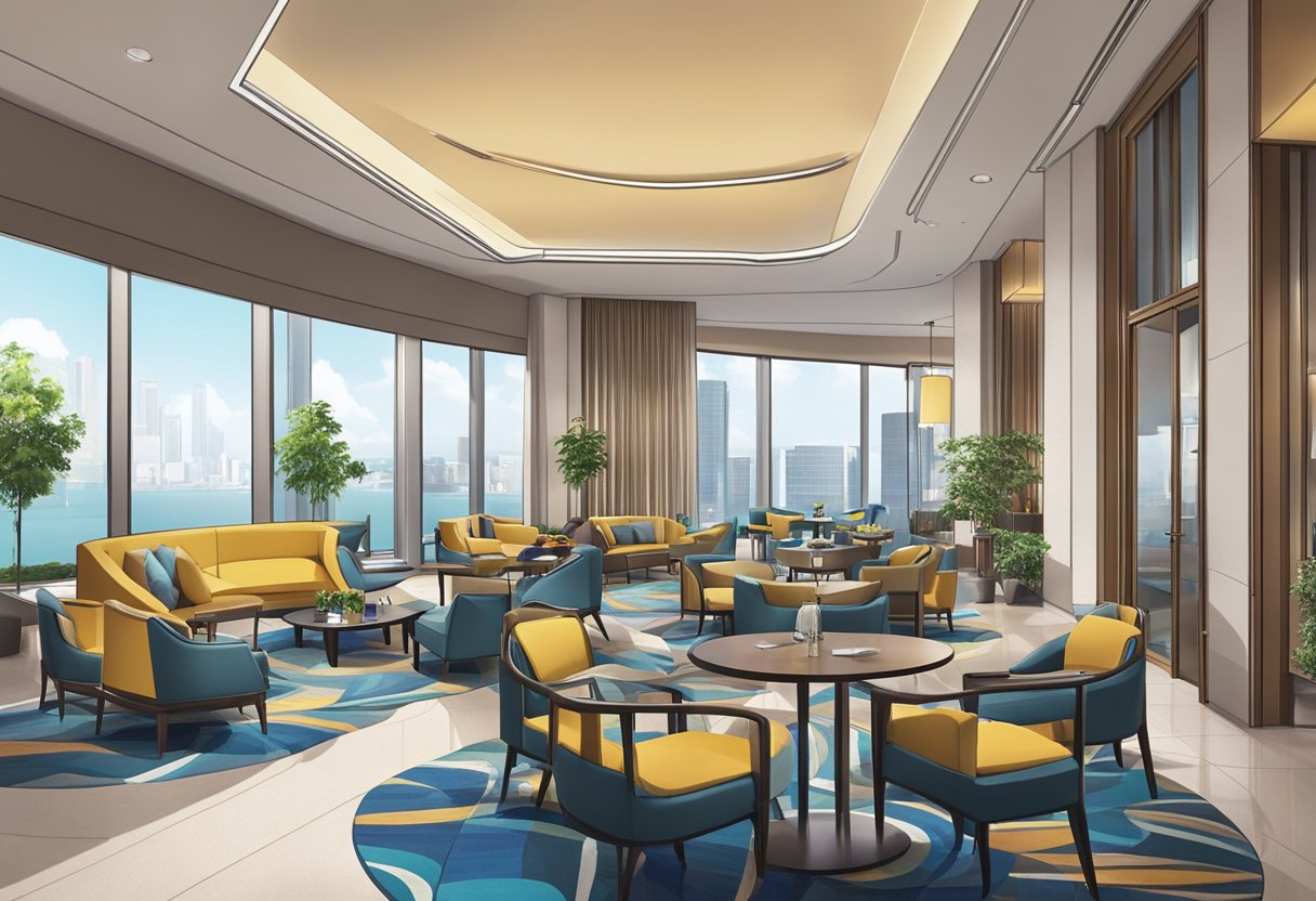 The Novotel Singapore on Stevens features a modern and luxurious interior with spacious rooms, comfortable furnishings, and a range of amenities including a swimming pool, fitness center, and dining options