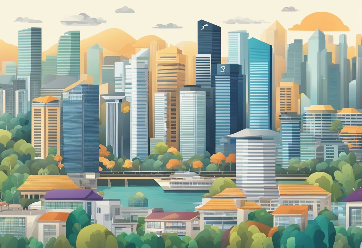 A bustling Singapore cityscape with a prominent "Frequently Asked Questions" sign, symbolizing career inquiries for the future