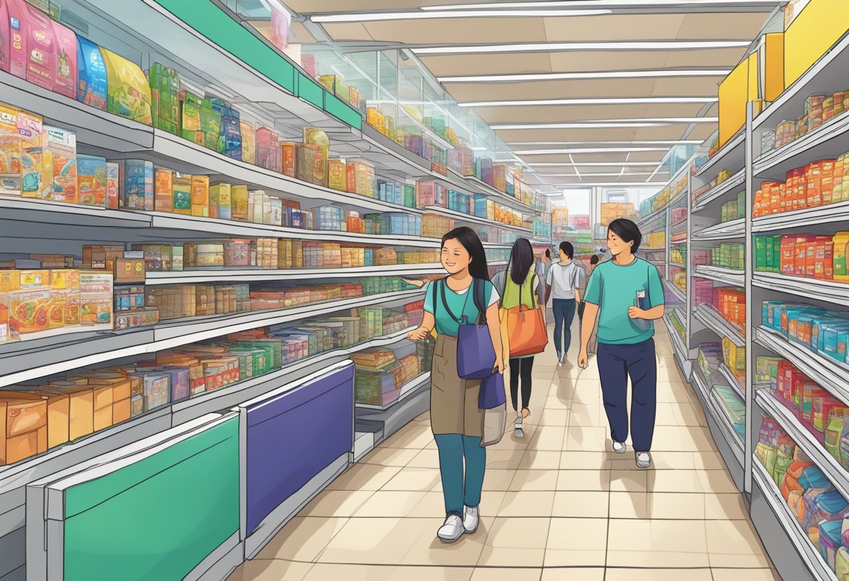 Shoppers browsing aisles of products at FAQ mega discount store in Singapore