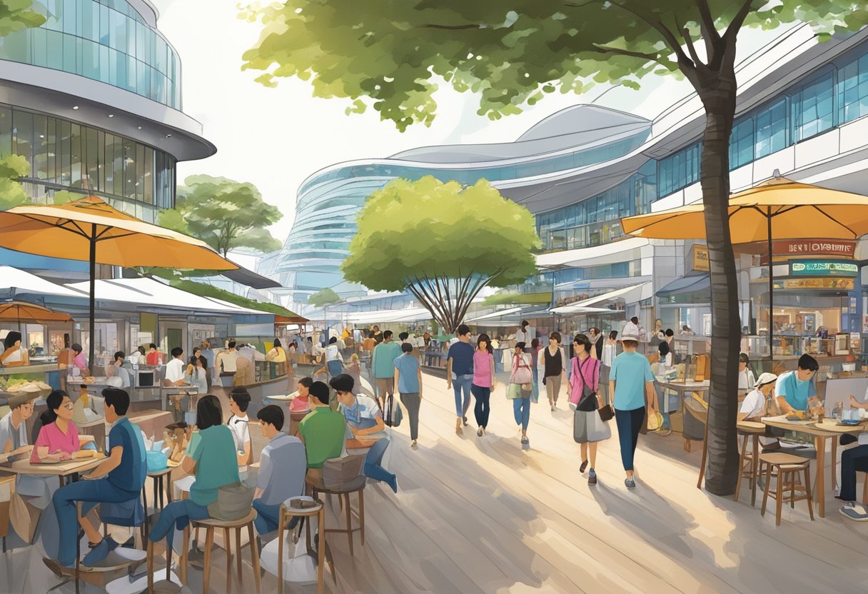 The bustling Harbourfront Walk at VivoCity, Singapore. Shops, restaurants, and a view of the harbor