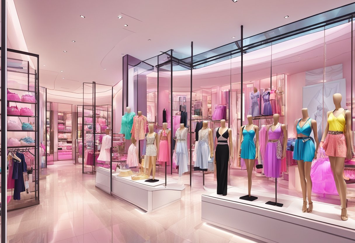 A bustling Victoria's Secret store in Singapore with colorful displays and stylish lingerie showcased on mannequins