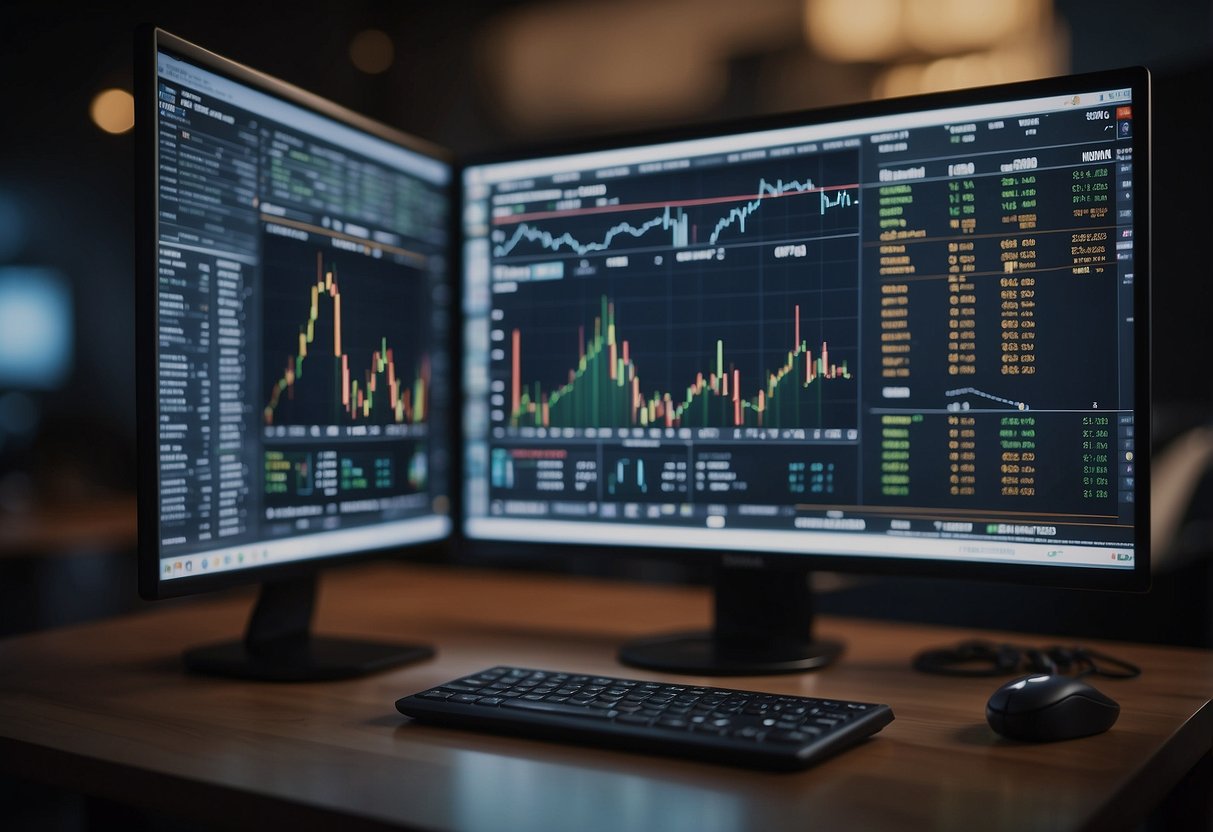 Various trading platforms compete, each with unique features. Charts, graphs, and data streams fill the screen, representing the dynamic nature of cryptocurrency trading
