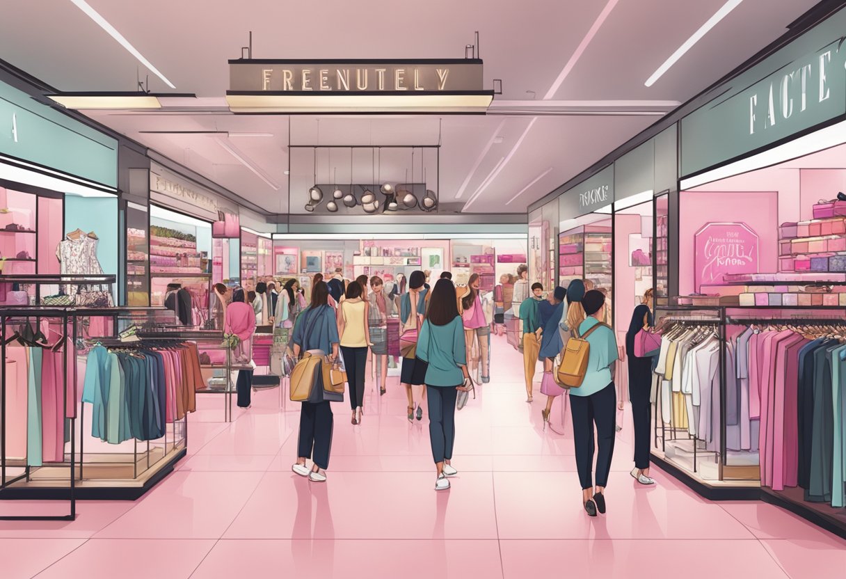 A crowded store with a prominent "Frequently Asked Questions" sign in Victoria's Secret Singapore. Shoppers browsing, staff assisting