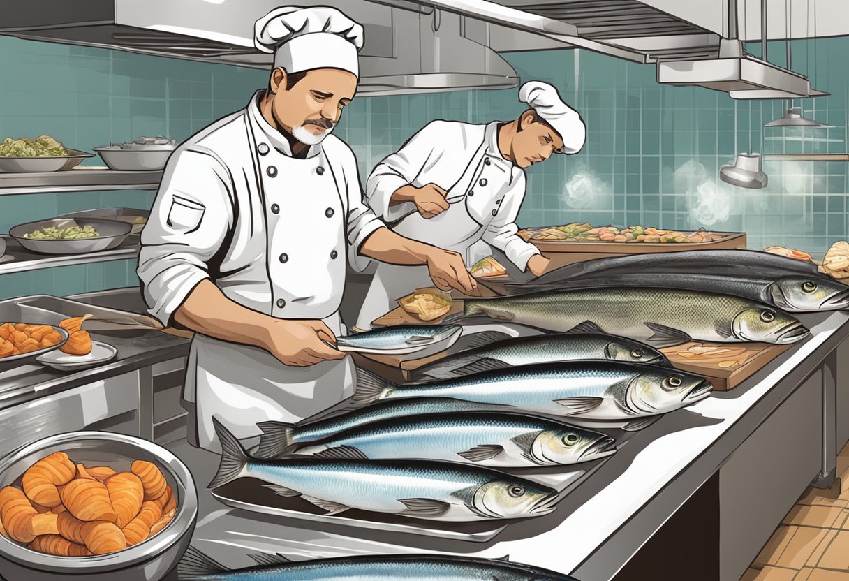 A chef carefully selects fresh fish for a flavorful soup base
