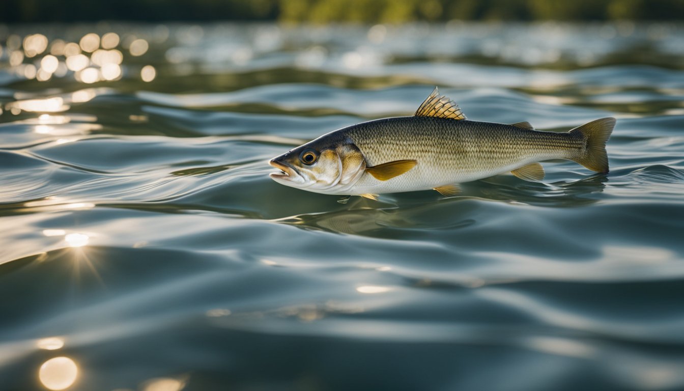 Whitefish swimming in clear, protected waters while fishermen use sustainable fishing practices