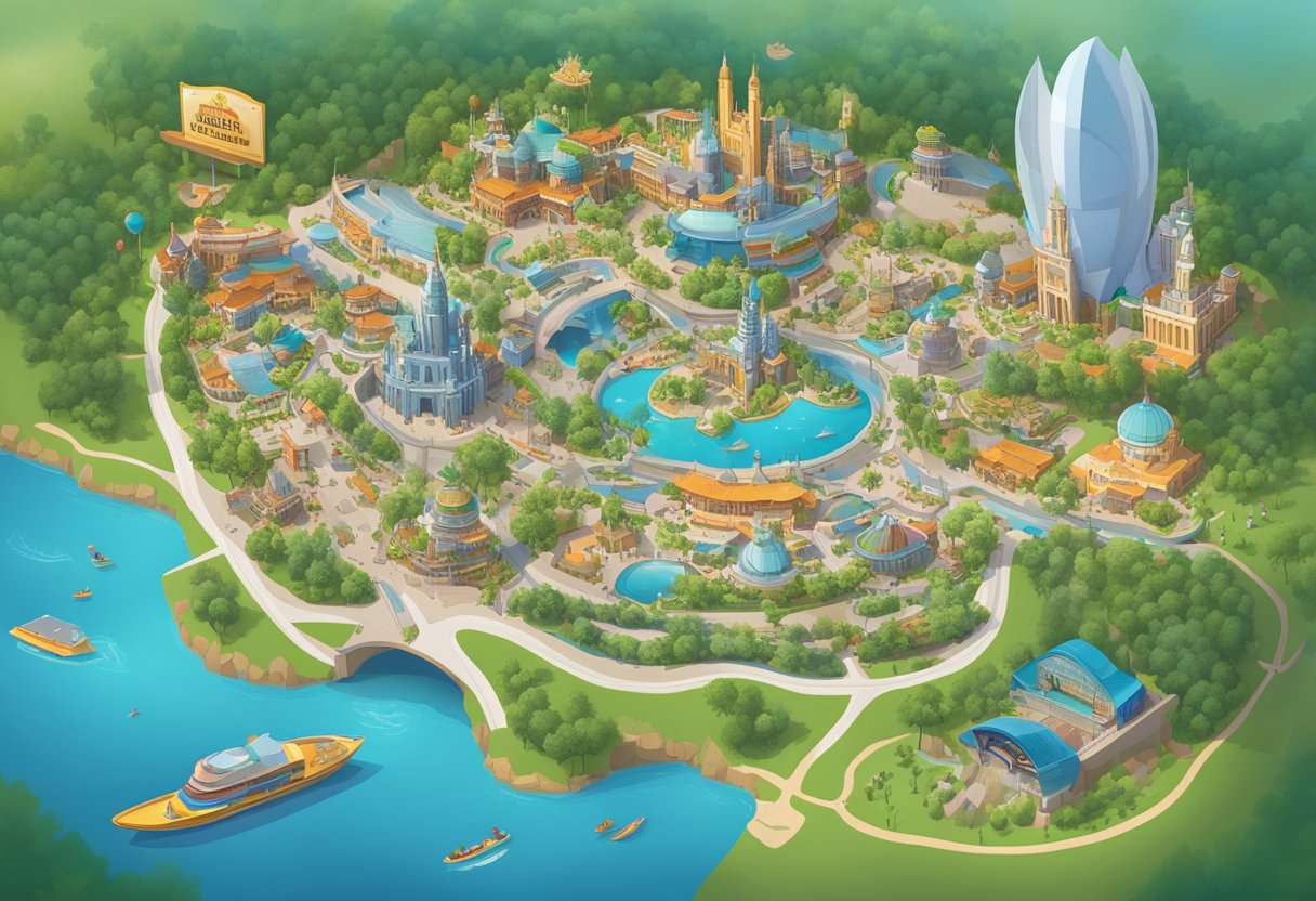 The Universal Studios Singapore map lies open on a table, with colorful landmarks and ride locations clearly marked