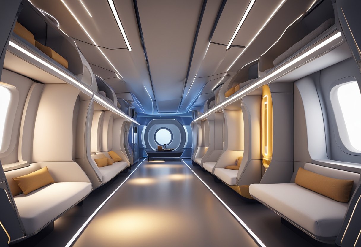 Guests enter a sleek, futuristic capsule hotel in Singapore. The small, private sleeping pods are neatly stacked, with soft lighting and modern amenities