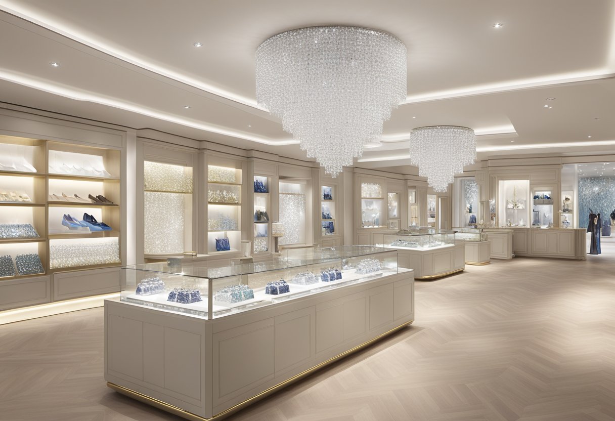 A sparkling Swarovski store in Singapore with elegant displays and dazzling crystal jewelry