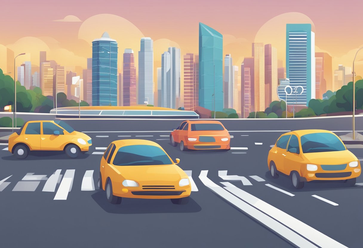 Cars driving on a busy road near a sign that reads "Frequently Asked Questions lta singapore."