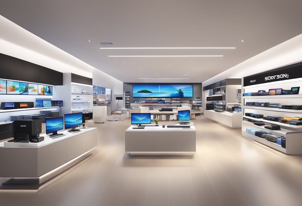 A sleek Sony store in Singapore showcases a range of products and services, including electronics, entertainment systems, and innovative technology