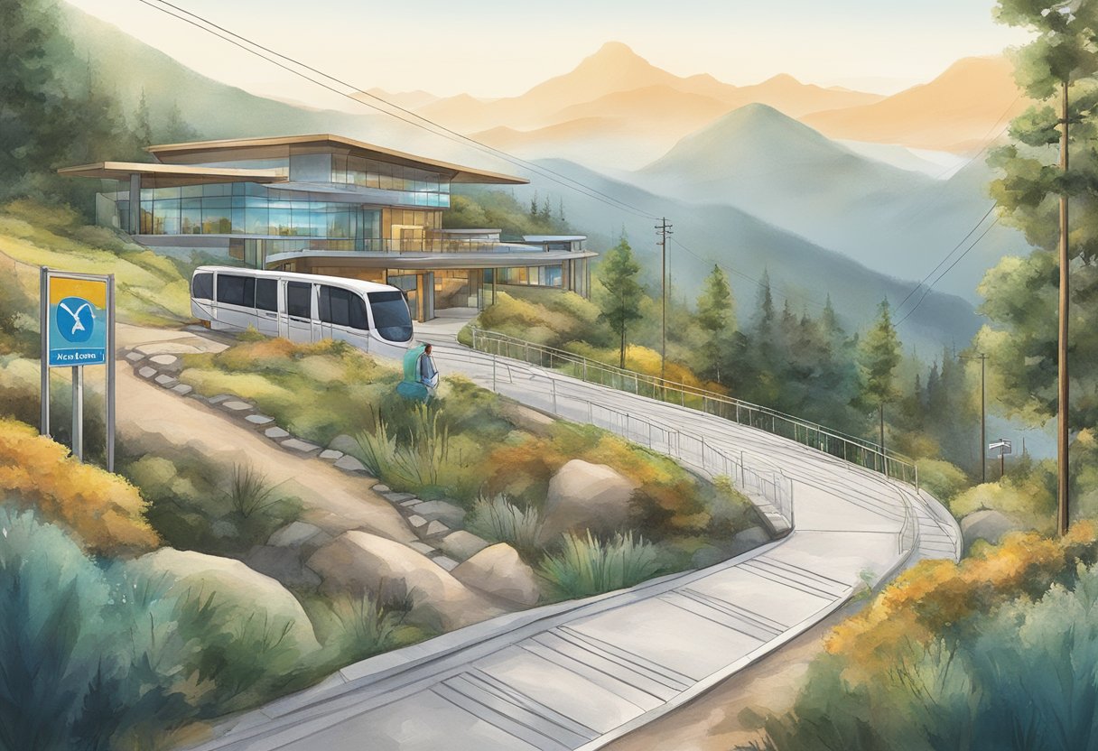 Vehicles and pathways lead to Faber Peak, with clear signage for accessibility