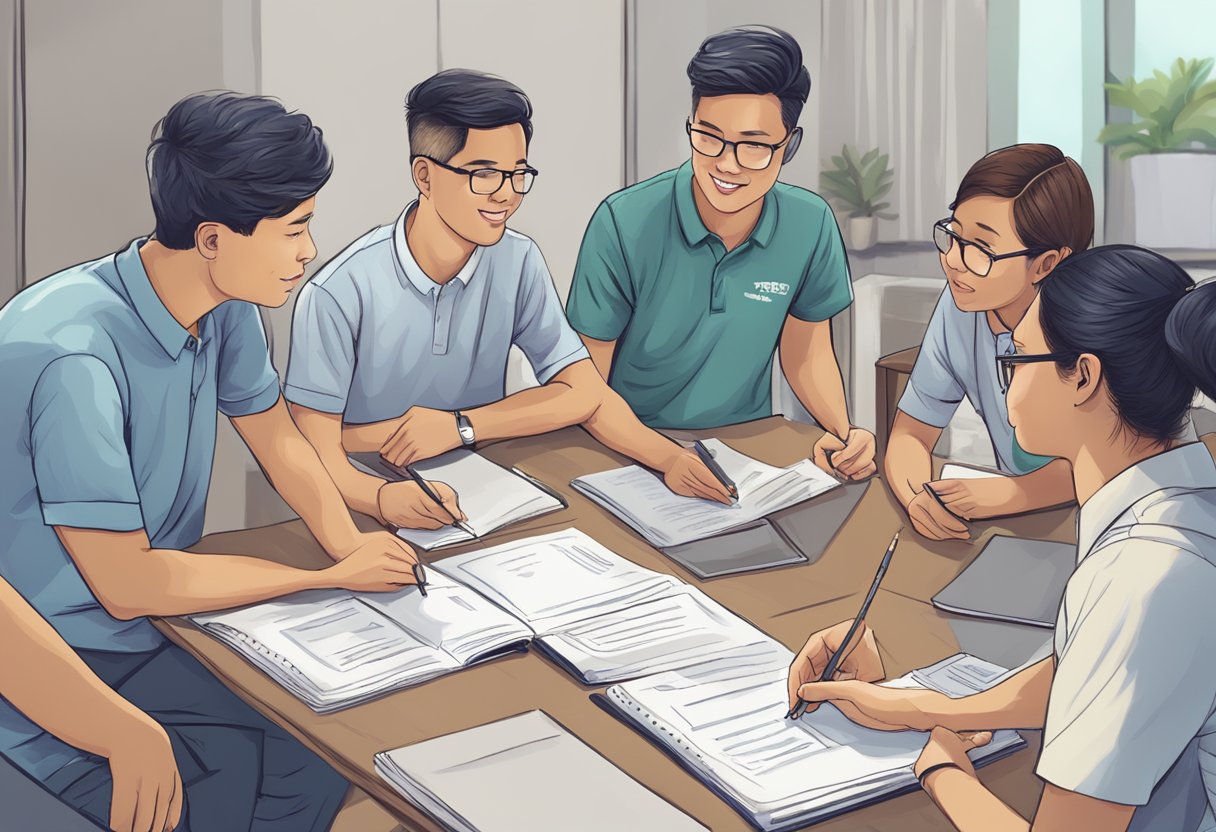 A group of volunteers in Singapore answering common questions with a sense of purpose and dedication