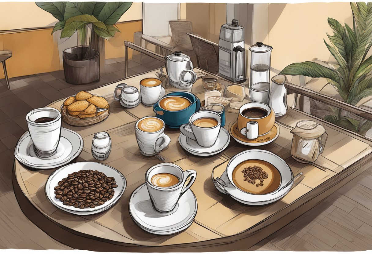 A table adorned with various coffee offerings at Bacha Coffee in Singapore