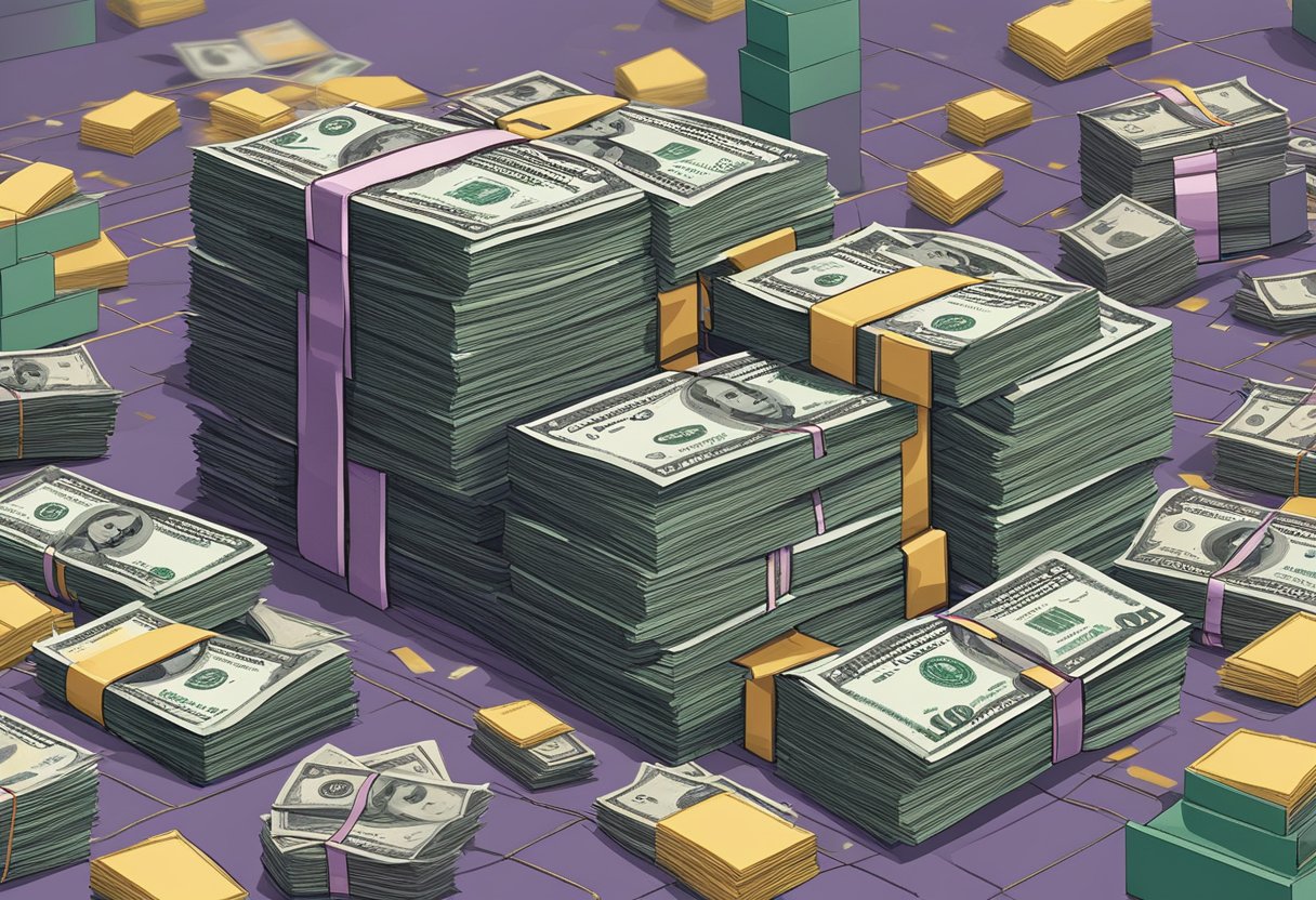 A stack of cash being funneled through a complex network of financial institutions in Singapore, obscuring its illicit origins