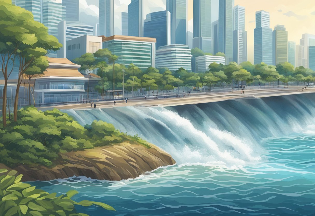 The Singapore water tide rises and falls, creating a dynamic and ever-changing landscape along the shoreline