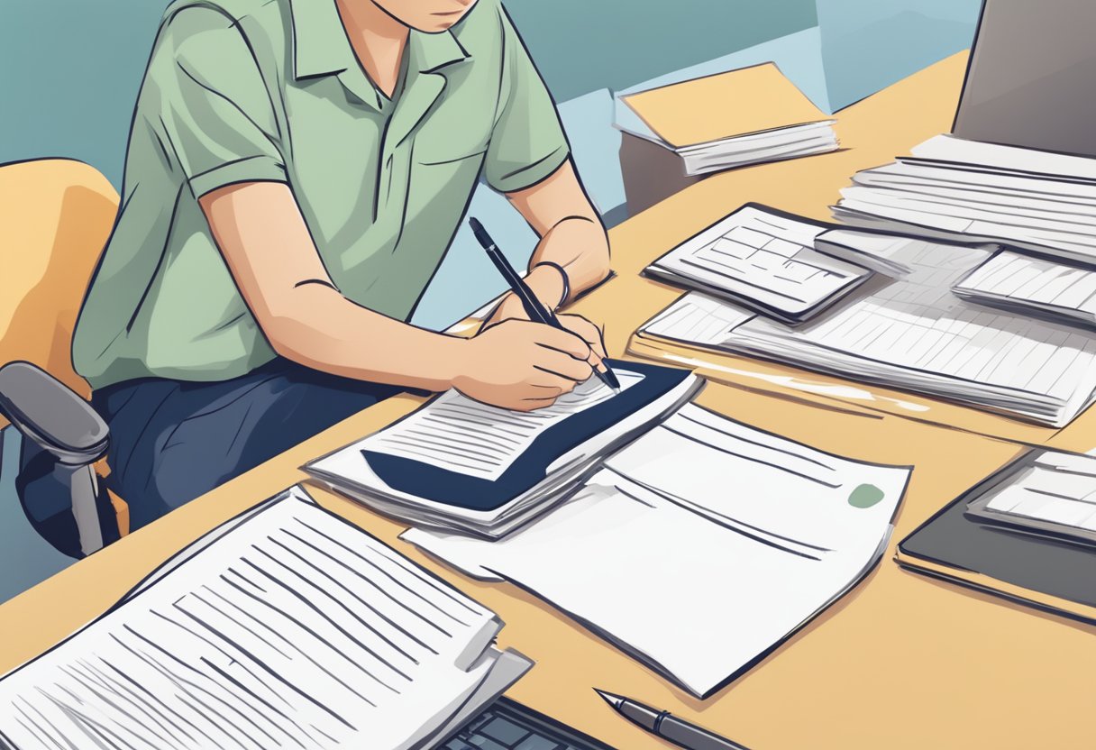 A person filling out a Singapore PR application form at a desk