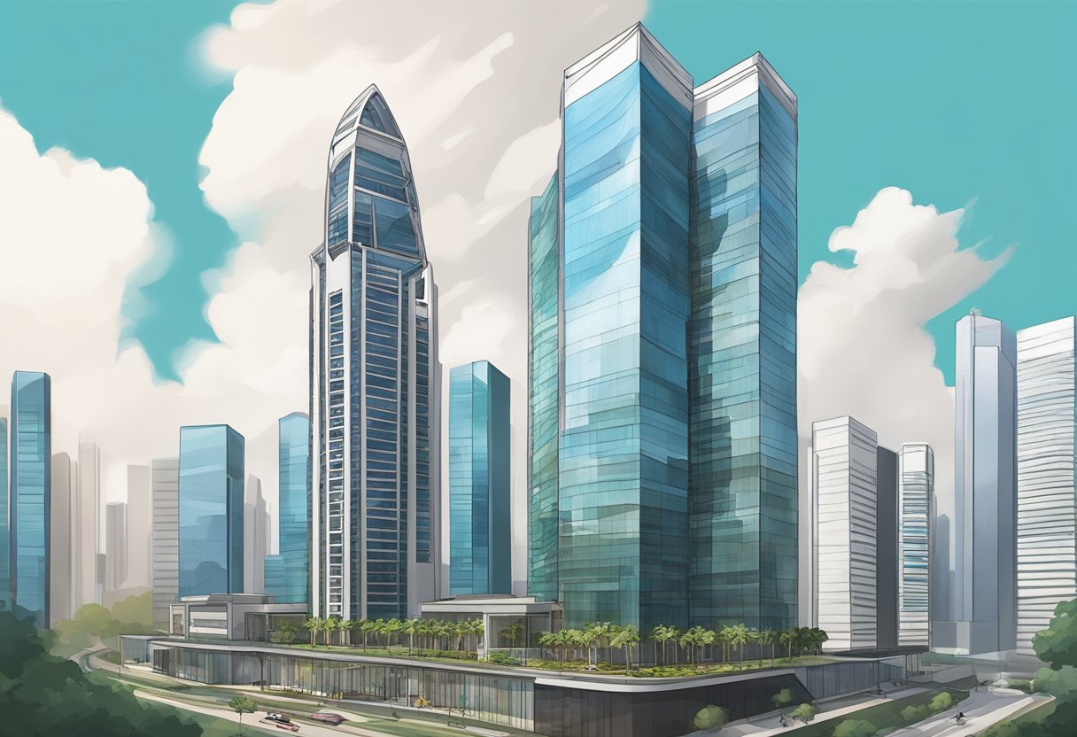 The Singapore Land Tower stands tall, showcasing its modern architectural features and recent renovations. The sleek glass exterior reflects the surrounding cityscape, while the unique design elements add a touch of sophistication to the skyline