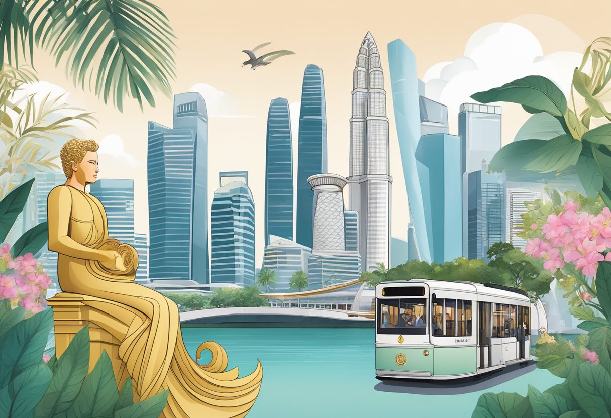 A timeline of Braun Buffel's iconic products and brand milestones, set against a backdrop of the Singapore skyline and the iconic Merlion statue