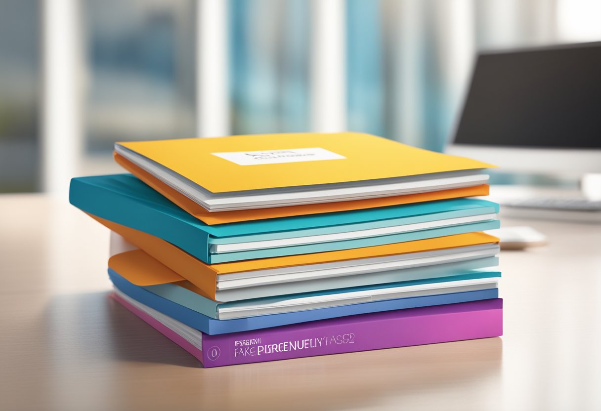 A stack of colorful brochures with "Frequently Asked Questions" written on the cover, placed on a sleek, modern desk in a bright, well-lit office setting