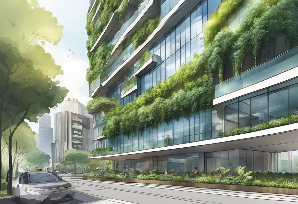 The Oasia Residence in Singapore is a modern, sleek building with vibrant greenery cascading down its exterior, creating a striking contrast against the city skyline