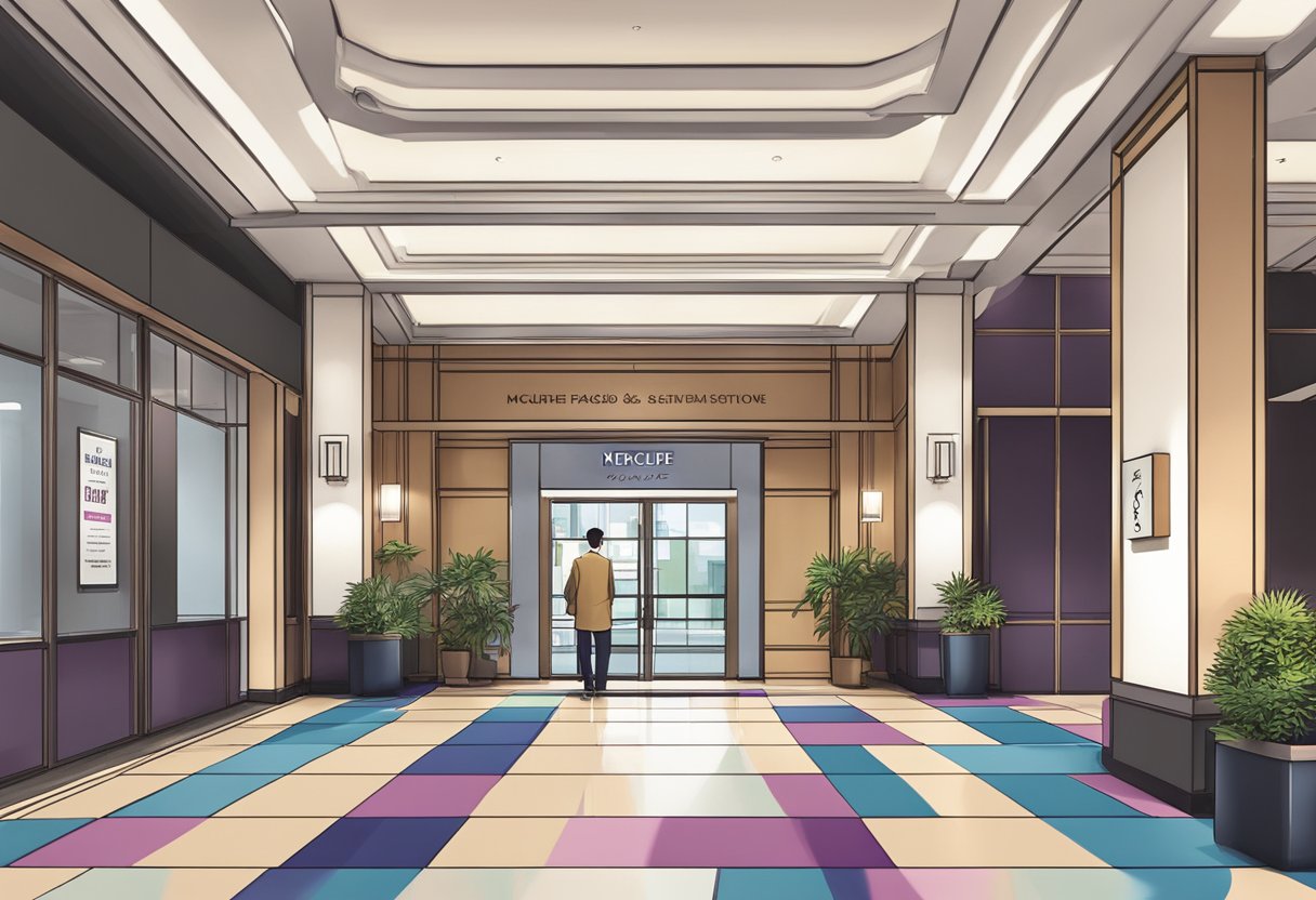 The entrance of Mercure Singapore on Stevens, with a prominent "Frequently Asked Questions" sign displayed