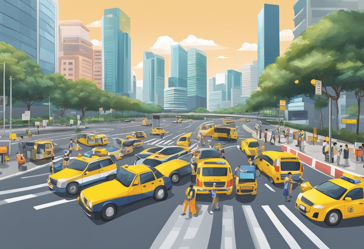 Singapore traffic police answering frequently asked questions at a bustling intersection