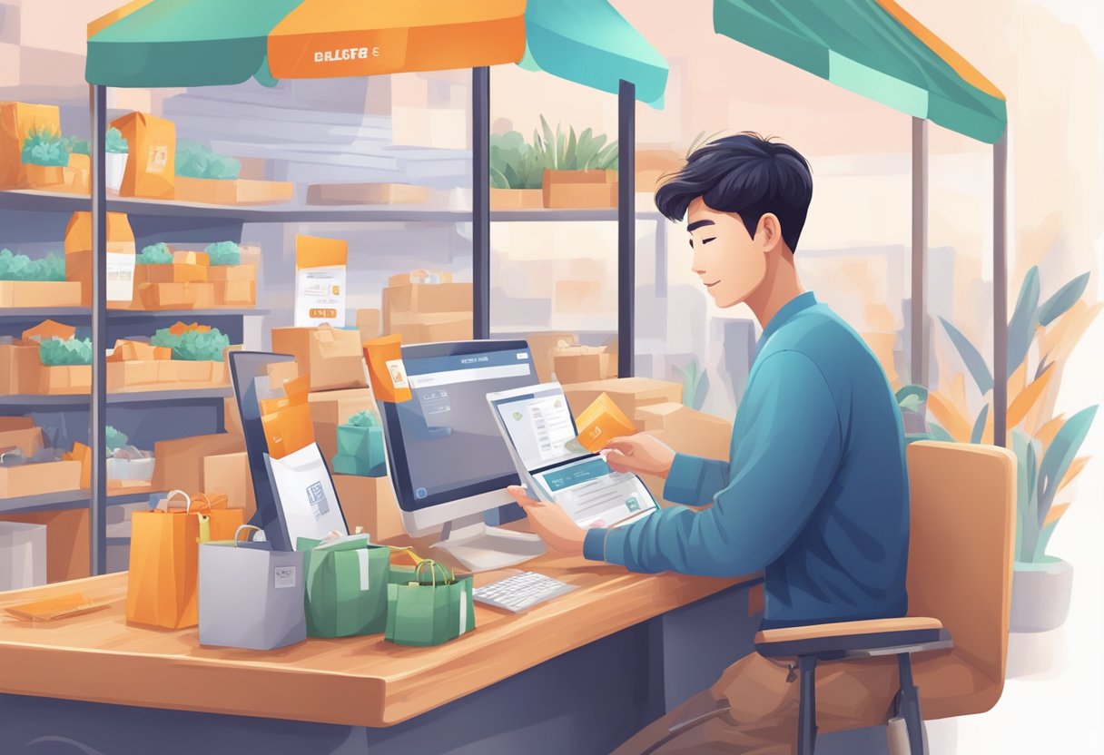 A person adds items to their online cart, enters payment details, and completes a purchase on the Taobao Singapore website