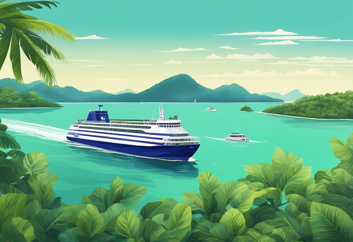 The ferry glides across the sparkling blue waters from Singapore to Bintan, passing by lush green islands and distant fishing boats