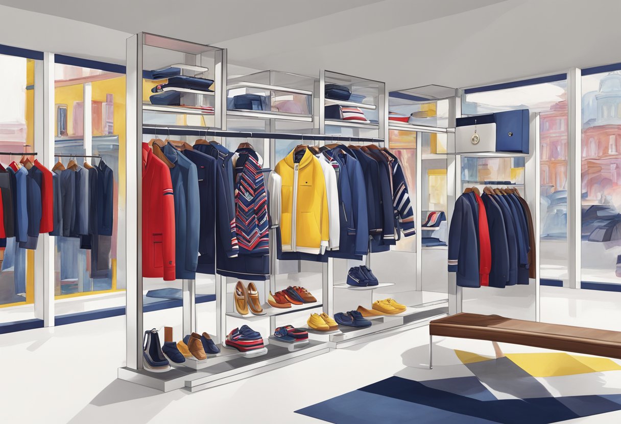 A vibrant and stylish display of Tommy Hilfiger's latest collections, featuring bold colors and modern designs