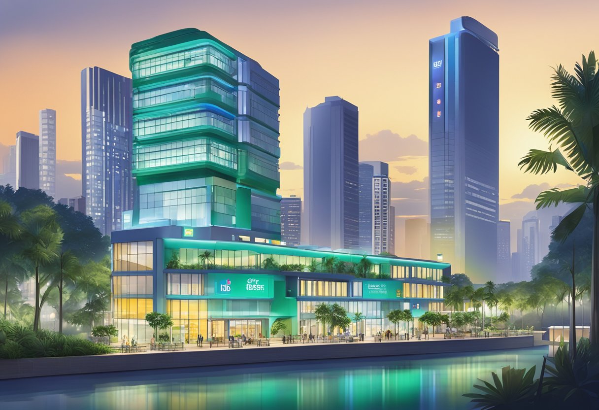 The ibis budget singapore emerald sign stands out against the city skyline, with bright lights and modern architecture in the background