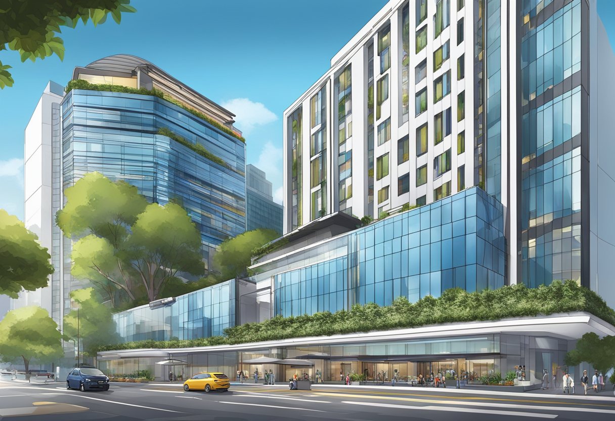 The Hotel 81 Singapore location features a modern building with sleek architecture and a vibrant city backdrop