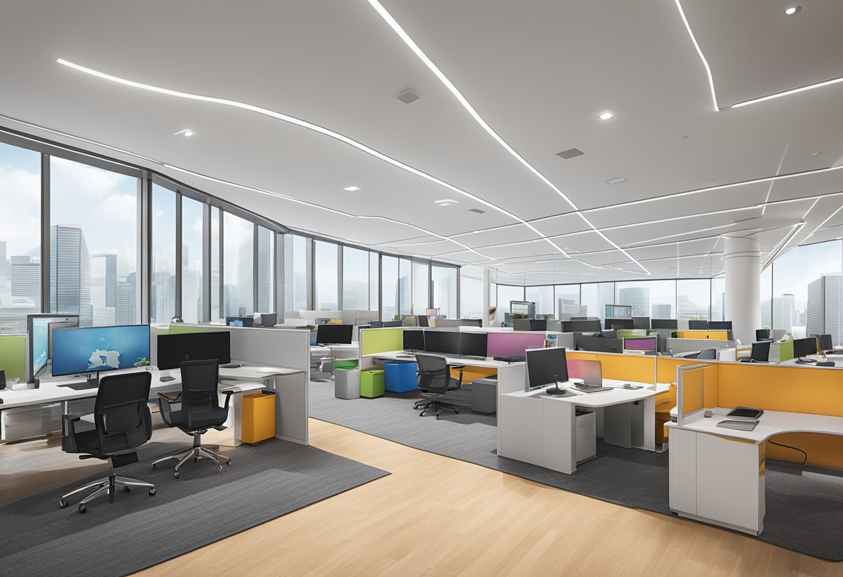 Interactive Brokers Singapore office with modern design and bustling activity