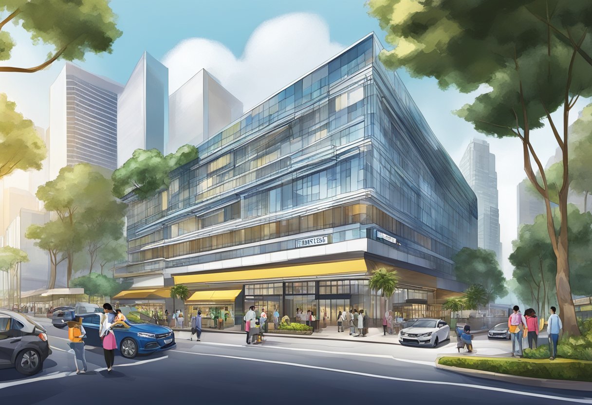 The hotel 81 Singapore location is bustling with guests and staff, with a prominent sign and modern architecture