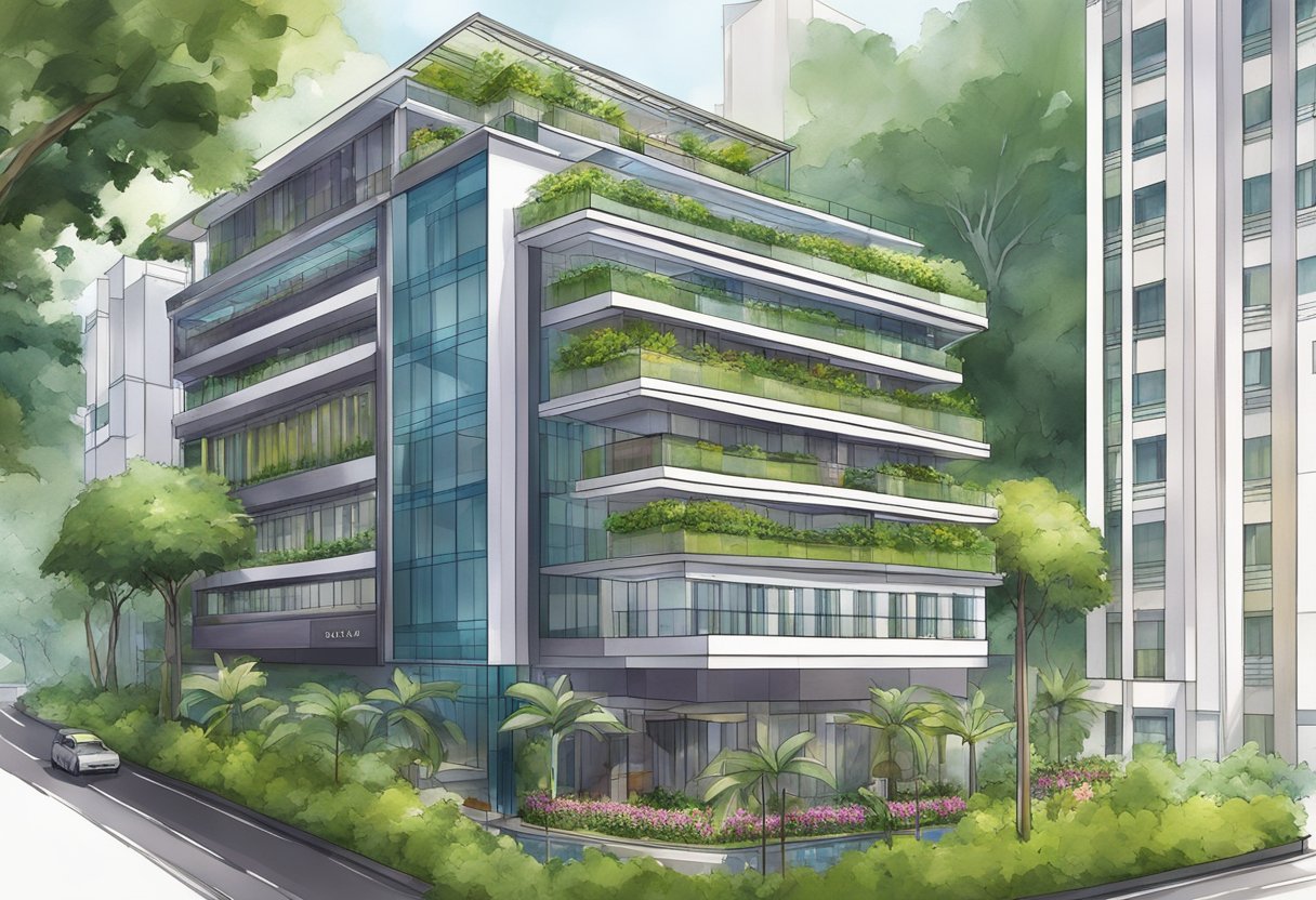 The Orchid Hotel in Singapore is surrounded by lush greenery and features a modern, sleek architectural design with clean lines and vibrant colors