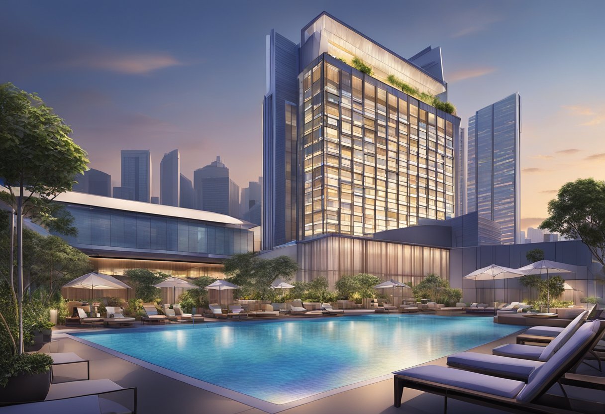 The Orchid Hotel in Singapore features modern accommodation and luxurious amenities, including a sleek lobby, spacious rooms, and a rooftop pool with panoramic city views