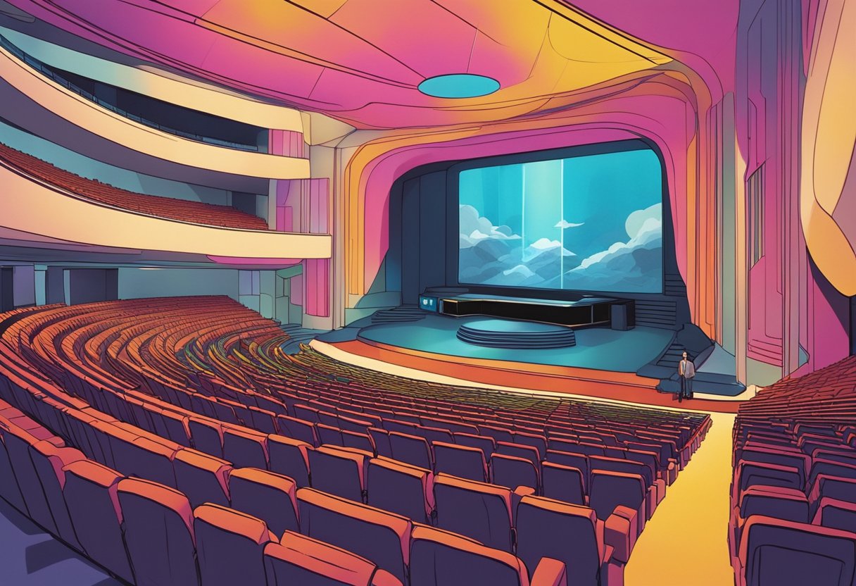 The IMAX theater in Singapore is filled with vibrant colors and futuristic designs, with a massive screen and state-of-the-art sound system that immerses the audience in the ultimate movie-going experience
