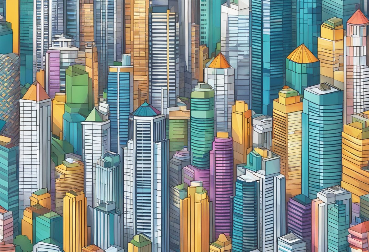 A bustling cityscape with iconic landmarks and modern skyscrapers, showcasing the vibrant real estate market in Singapore