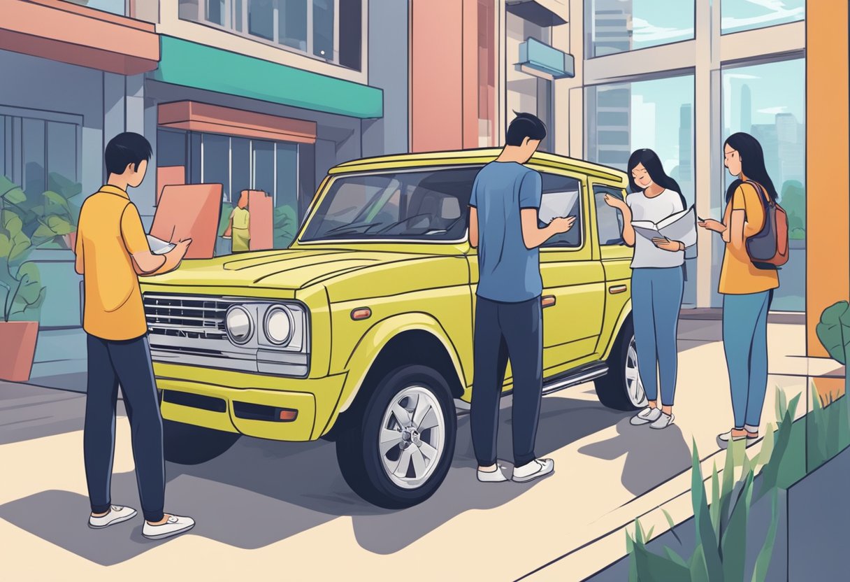Potential car buyers browsing through a list of frequently asked questions about second-hand cars in Singapore