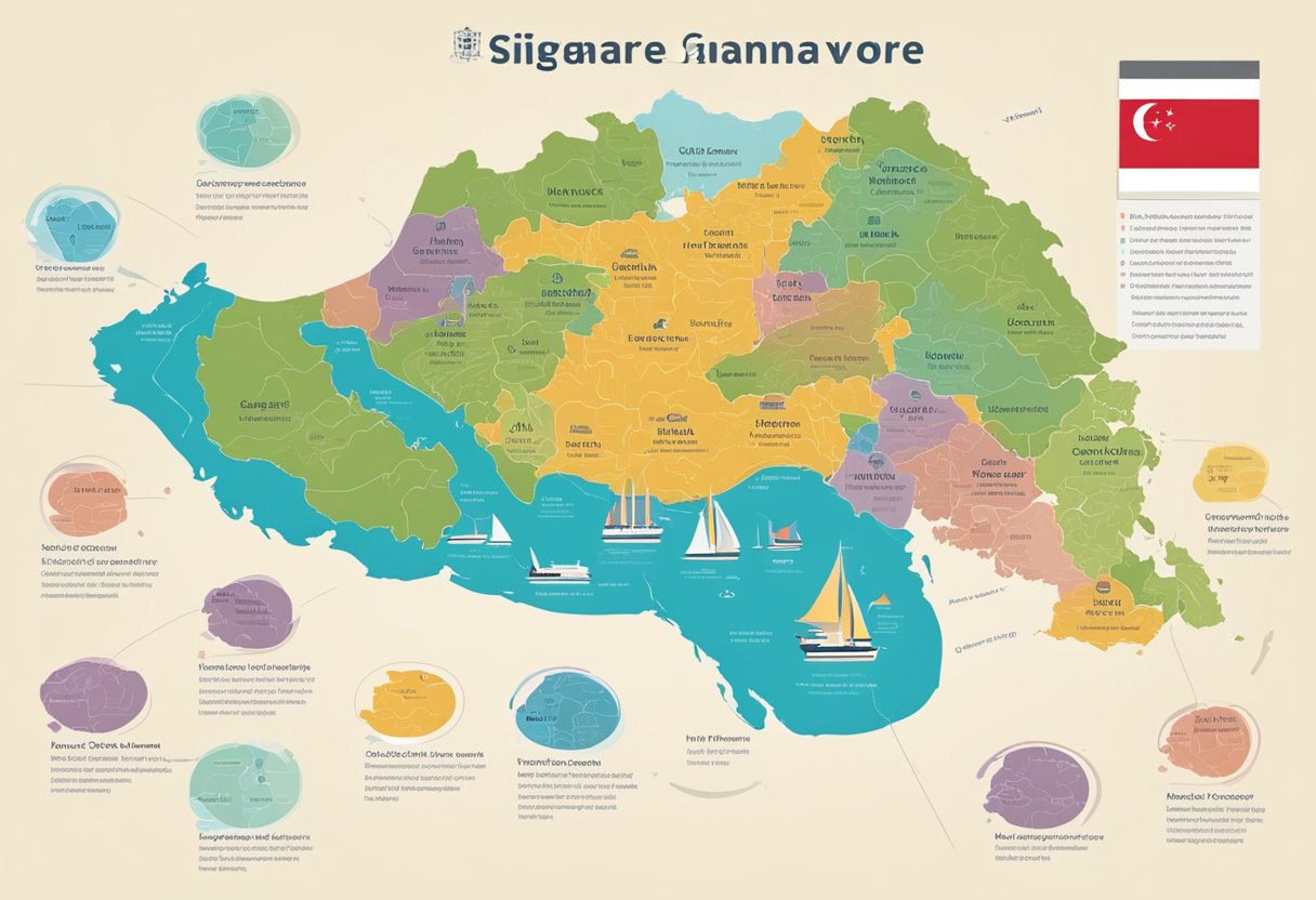 A colorful map of Singapore with labeled VTL countries and a list of frequently asked questions displayed prominently
