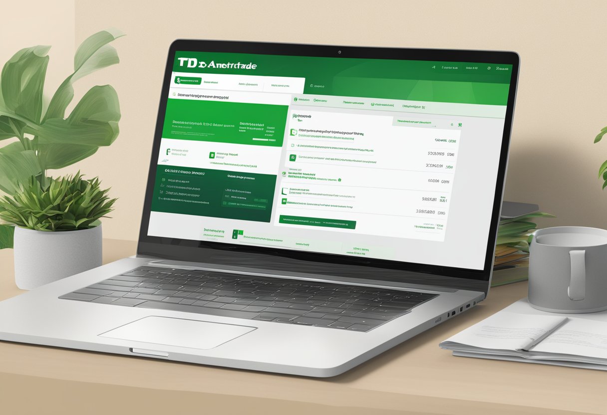 A computer screen displaying the TD Ameritrade Singapore website with a list of frequently asked questions and a logo in the corner