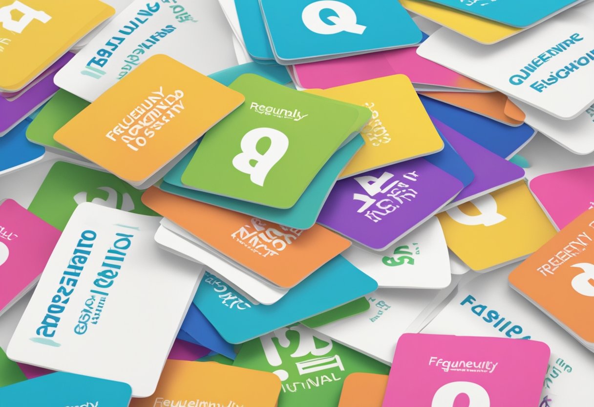 A stack of colorful FAQ cards with the words "Frequently Asked Questions" and "cotton on singapore" printed on them