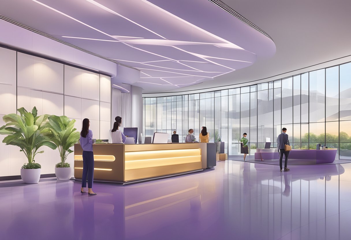 Guests check in at the modern reception desk, passing through the sleek and stylish lobby of the yotelair Singapore Changi Airport