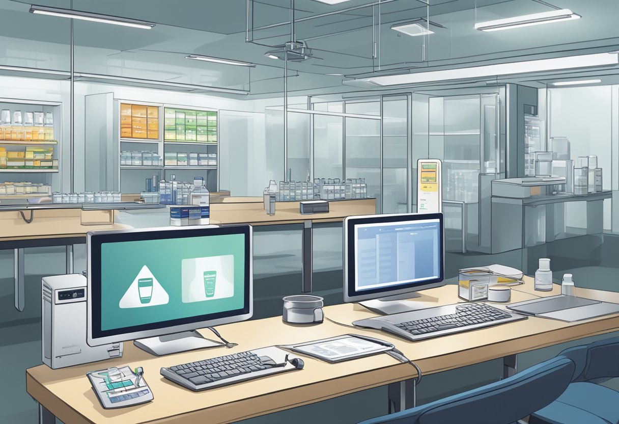 A table with PCR testing equipment and signage for affordable options in Singapore