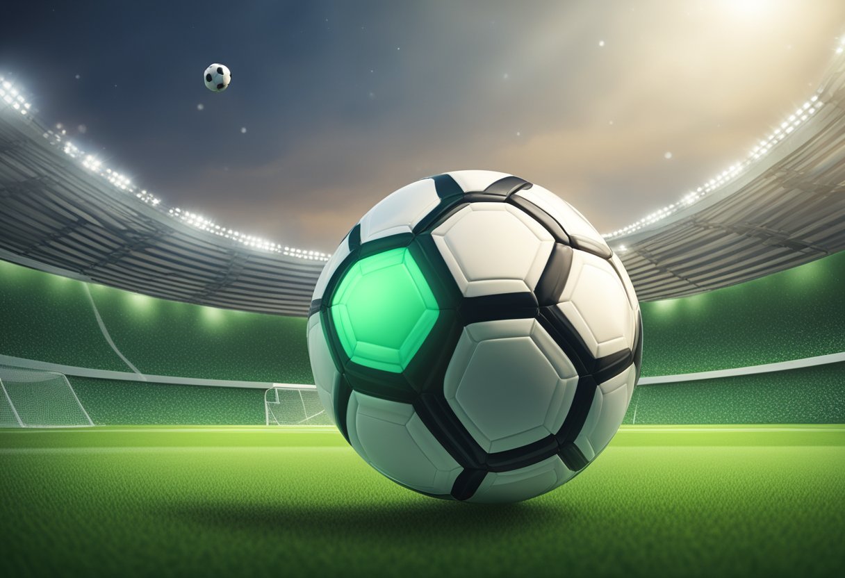 A soccer ball sits on a green field with odds displayed in the background, representing the Singapore soccer betting scene