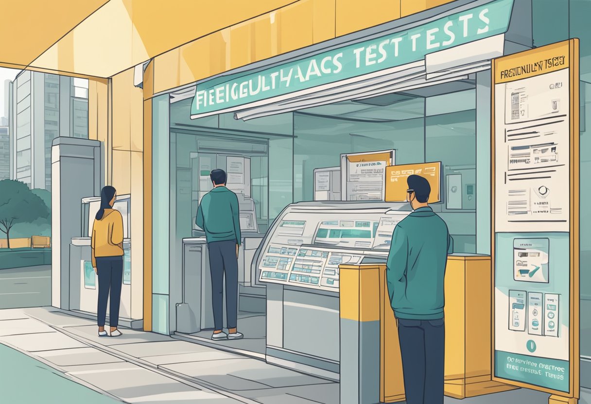 A person standing in front of a sign that reads "Frequently Asked Questions cheapest pcr test singapore"