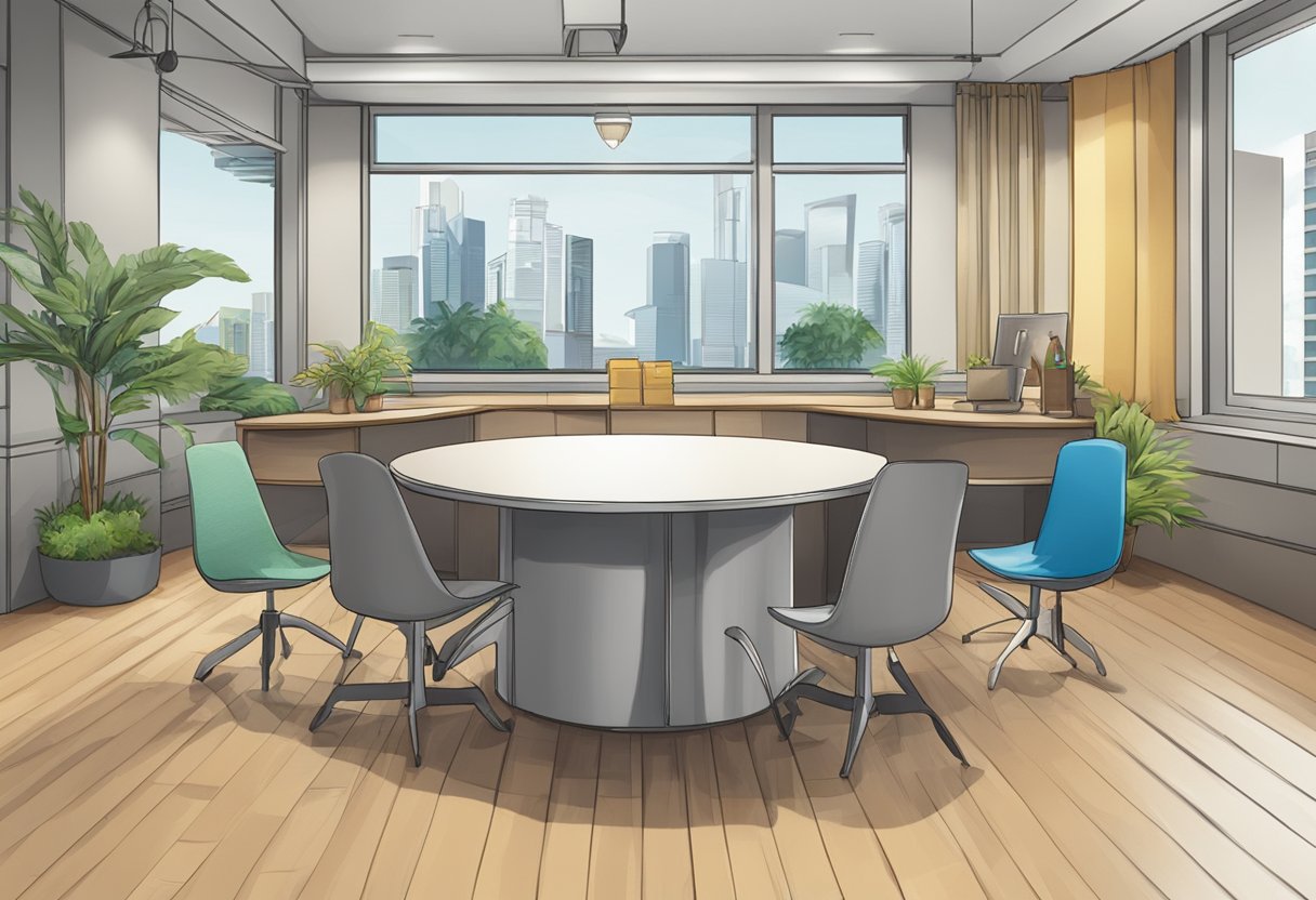 A table with a "Frequently Asked Questions" sign in a Singapore setting